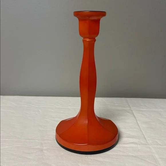 Vintage Orange Glass Candlestick Holders Set of 2 Mid Century Modern - Picture 4 of 7